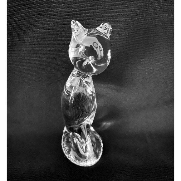 Vintage Pilgrim Glass Handmade Cat Figurine Clear Art Glass - Picture 3 of 12